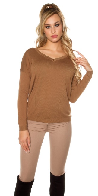 Trendy pullover with angel wings Camel